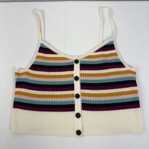 American Eagle Striped Knit Button Front Cami Crop Top Sweater Size XL